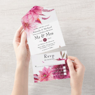 Hochzeit im Herbst Burgund und Blüten im Herbst All In One Einladung