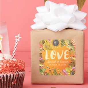 Hochzeit im Herbst Danke Autumn Maple Blätter Pump Quadratischer Aufkleber