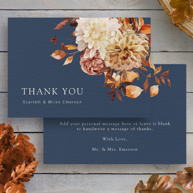 Hochzeit im Herbst der Marine Dankeskarte (Navy Blue Watercolor Fall Floral Wedding Thank You Card by Painted Paperie
)