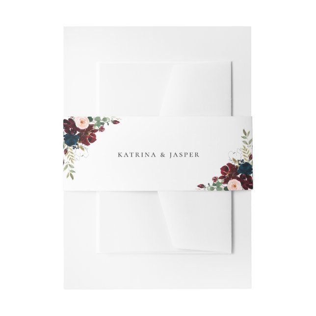 Hochzeit im Herbst der Navy Burgundy Blush Einladungsbanderole (Vorderseite Beispiel)