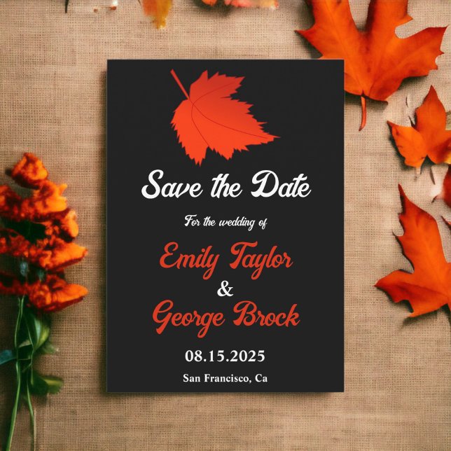 Hochzeit im Herbst der Schwarz-Weiß-Blätter Save The Date (Von Creator hochgeladen)