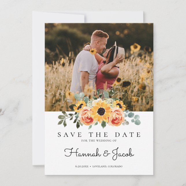Hochzeit im Herbst der Sonnenblumen-Rose Save The Date (Vorderseite)