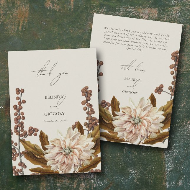 Hochzeit im Herbst der Wasserfarben im Herbst Dankeskarte (Autumn Floral Earthy Tones Watercolor Fall Wedding Thank You Card)