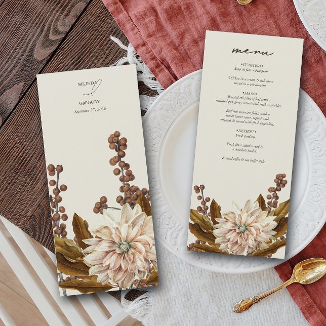 Hochzeit im Herbst der Wasserfarben im Herbst Menükarte (Autumn Floral Earthy Tones Watercolor Fall Wedding Menu)