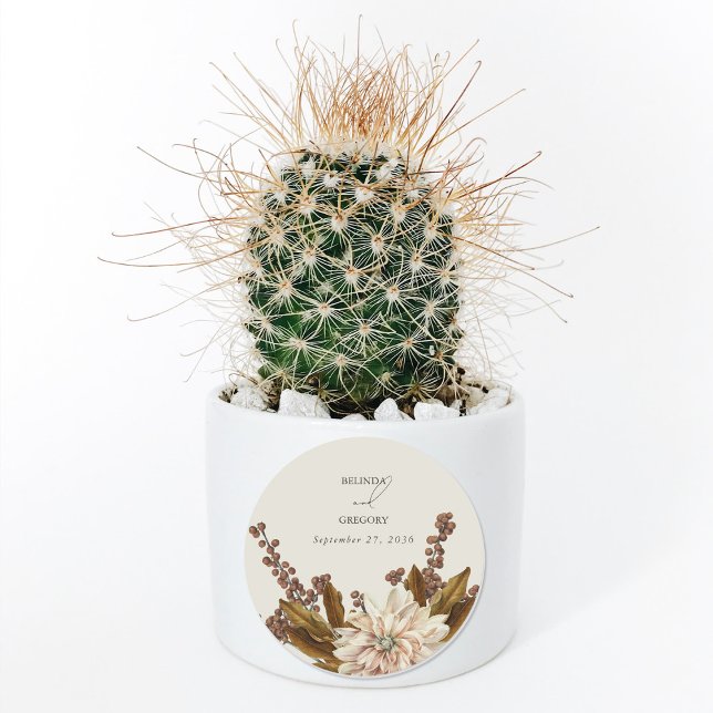 Hochzeit im Herbst der Wasserfarben im Herbst Runder Aufkleber (Autumn Floral Earthy Tones Watercolor Fall Wedding Classic Round Sticker)