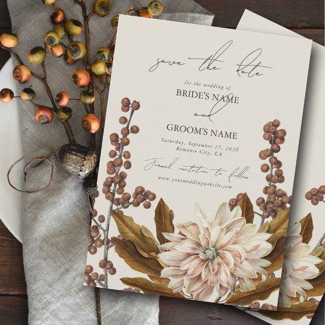 Hochzeit im Herbst der Wasserfarben im Herbst Save The Date (Autumn Floral Earthy Tones Watercolor Fall Wedding Save The Date)