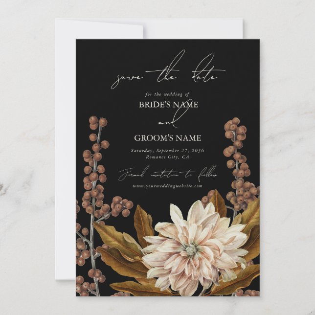 Hochzeit im Herbst des blorschwarzen Herbstes Save The Date (Vorderseite)