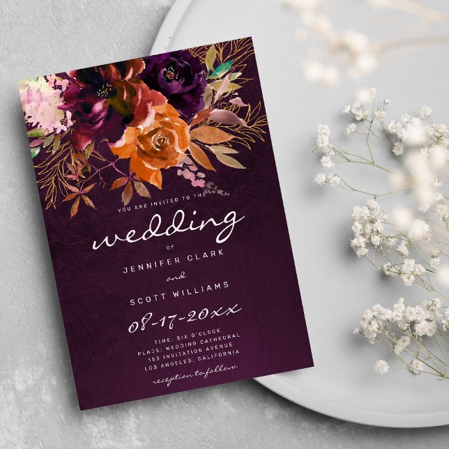 Hochzeit im Herbst Einladung (Burgundy orange pink gold floral fall wedding invitation)
