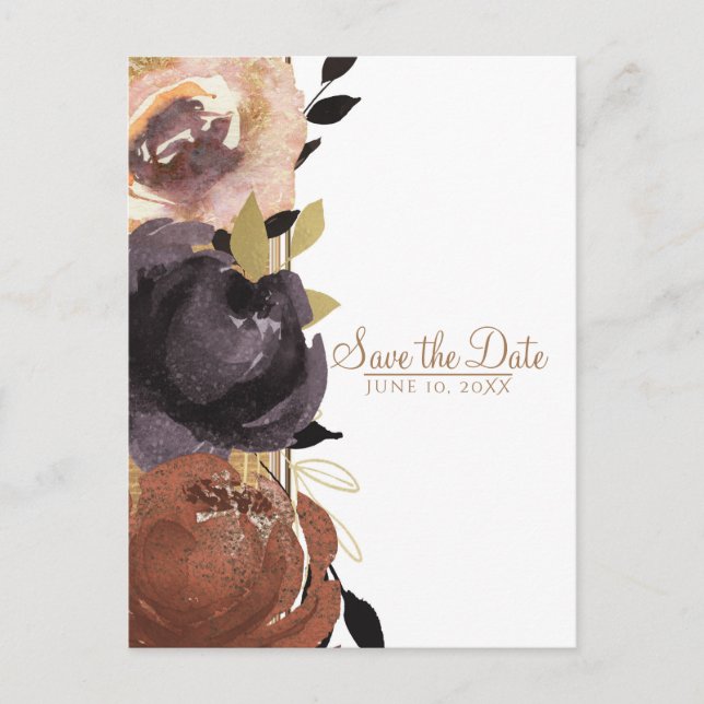 Hochzeit im Herbst Fett Glam Blume Save the Date Ankündigungspostkarte (Vorderseite)