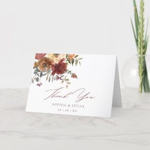 Hochzeit im Herbst Floral Rust Burgundy Dankeskarte