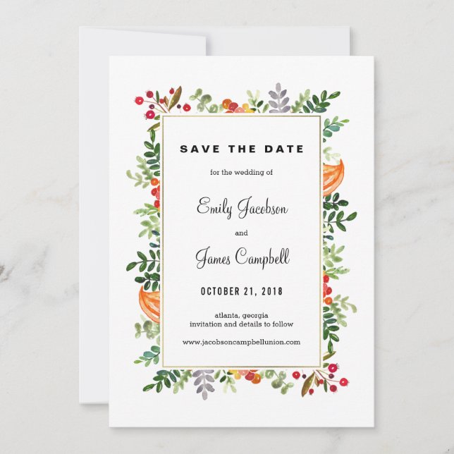 Hochzeit im Herbst für Herbstblüten Save the Date (Vorderseite)