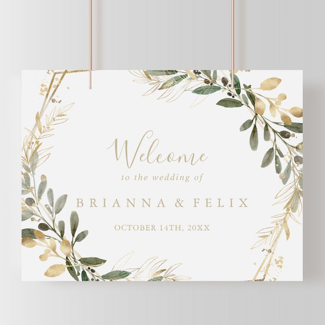 Hochzeit im Herbst Geometric Gold Greenery Willkom Poster (Von Creator hochgeladen)