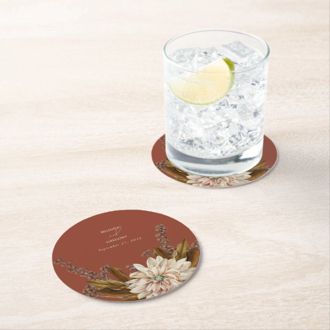 Hochzeit im Herbst Herbst Flora und Fauna Runder Pappuntersetzer (Vor Ort)