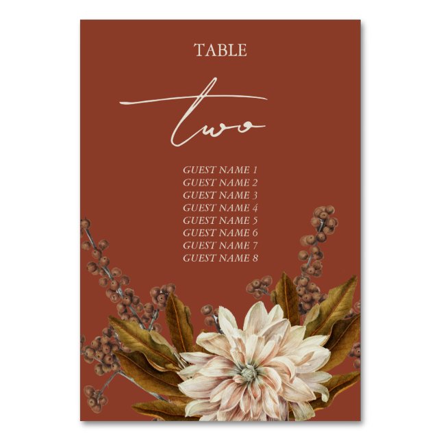 Hochzeit im Herbst Herbst Flora und Fauna Tischnummer (Vorderseite)