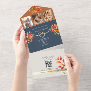 Hochzeit im Herbst in Marineblau All In One Einladung