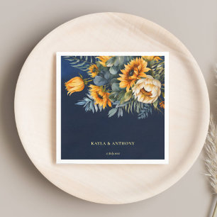 Hochzeit im Herbst Marineblau rustikale Sonnenblum Serviette
