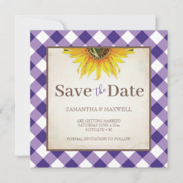 Hochzeit im Herbst mit Lila Gingham Save the Date