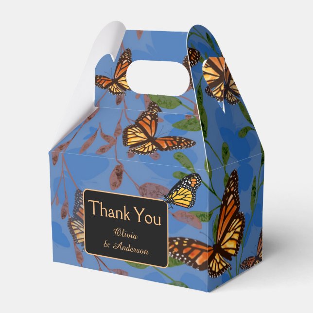Hochzeit im Herbst Monarch Butterfly Blue Geschenkschachtel (Vorderseite)