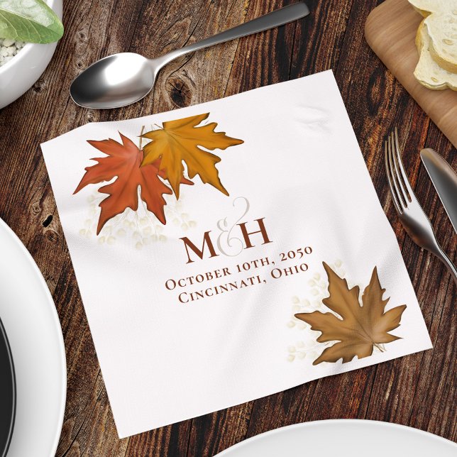 Hochzeit im Herbst Monogram Aquarell-Blätter Serviette (Fall Leaves watercolor monogram custom cocktail napkin,)
