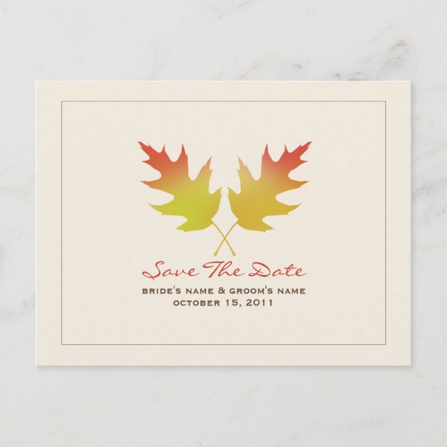 Hochzeit im Herbst Oak Blätter Save the Date Postk Ankündigungspostkarte (Vorderseite)