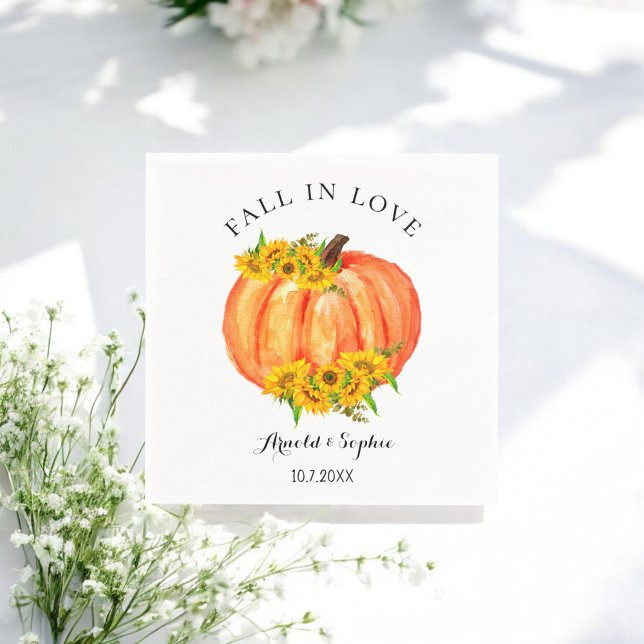 Hochzeit im Herbst Orange Pumpkin Floral Paper Nap Serviette (Von Creator hochgeladen)