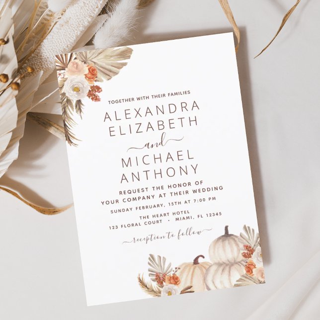 Hochzeit im Herbst Pampas Grass Pumpkin Einladung (Von Creator hochgeladen)