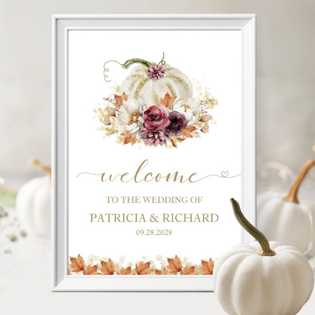 Hochzeit im Herbst Pumpkin Floral Willkommen Poster (Von Creator hochgeladen)