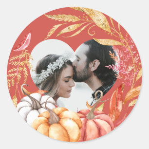 Hochzeit im Herbst Pumpkin Herz Form Foto warmes R Runder Aufkleber