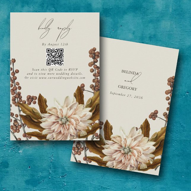 Hochzeit im Herbst QR für Herbstflora Begleitkarte (Autumn Floral Watercolor Fall Wedding QR Code Enclosure Card)