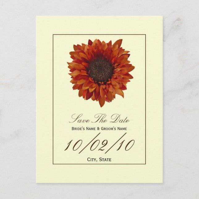 Hochzeit im Herbst Save the Date Postkarte - Blume (Vorderseite)