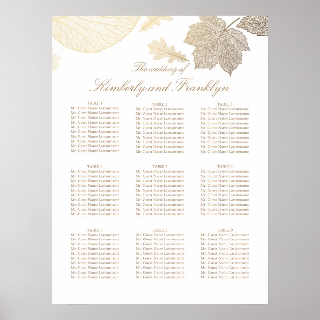 Hochzeit im Herbst-Seekarte für Gold-Blätter Poster (Vorne)