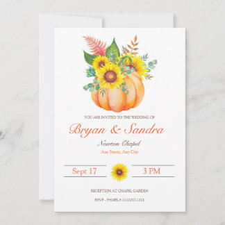 Hochzeit im Herbst Sonnenblumen und Kürbispflanzen Einladung