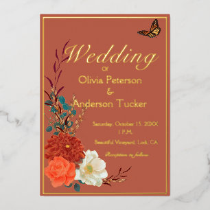 Hochzeit im Herbst Terracotta Folieneinladung