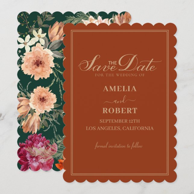 Hochzeit im Herbst Terracotta Save The Date (Vorne/Hinten)