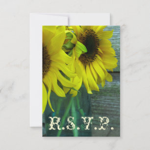 Hochzeit im Herbst UAWG: Sonnenblumen Mason Jar /  RSVP Karte