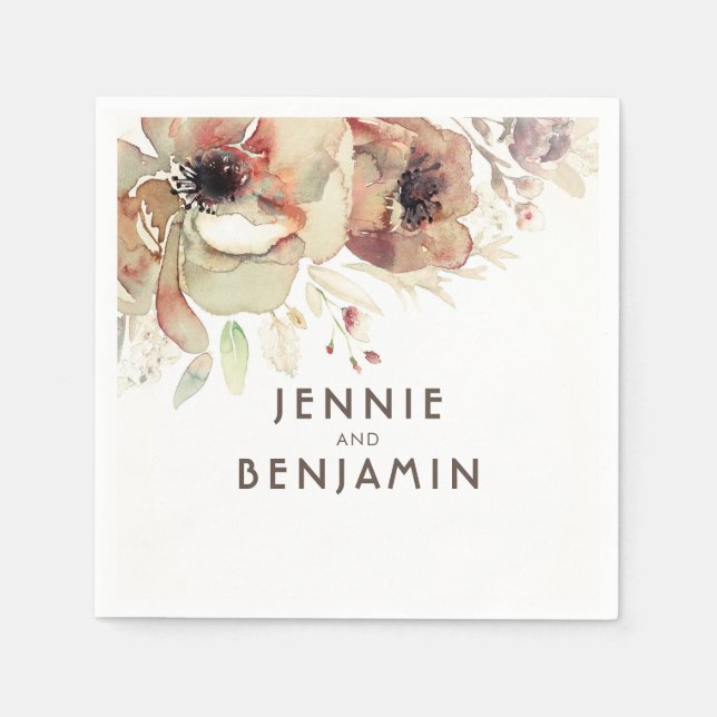 Hochzeit im Herbst Vintager Aquarellfarben Serviette (Vorderseite)
