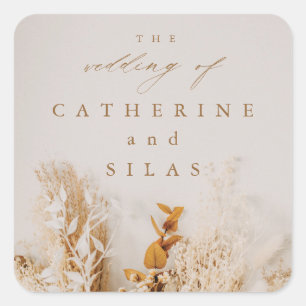 Hochzeit im Herbst von Boho getrockneten Blume Quadratischer Aufkleber