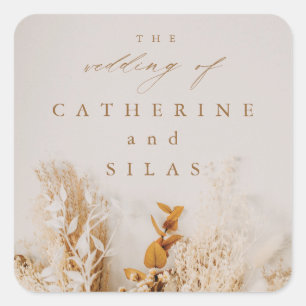 Hochzeit im Herbst von Boho getrockneten Blume Quadratischer Aufkleber