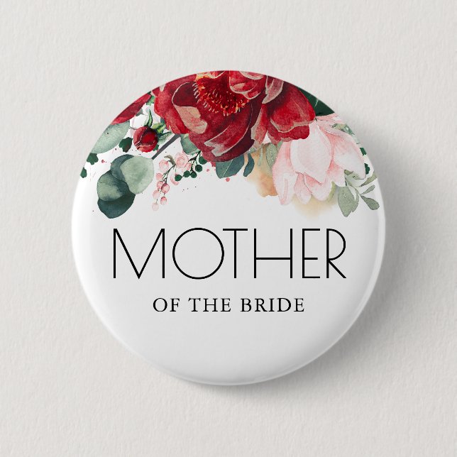 Hochzeit im Herbst von Burgund Rote Flora Button (Vorderseite)