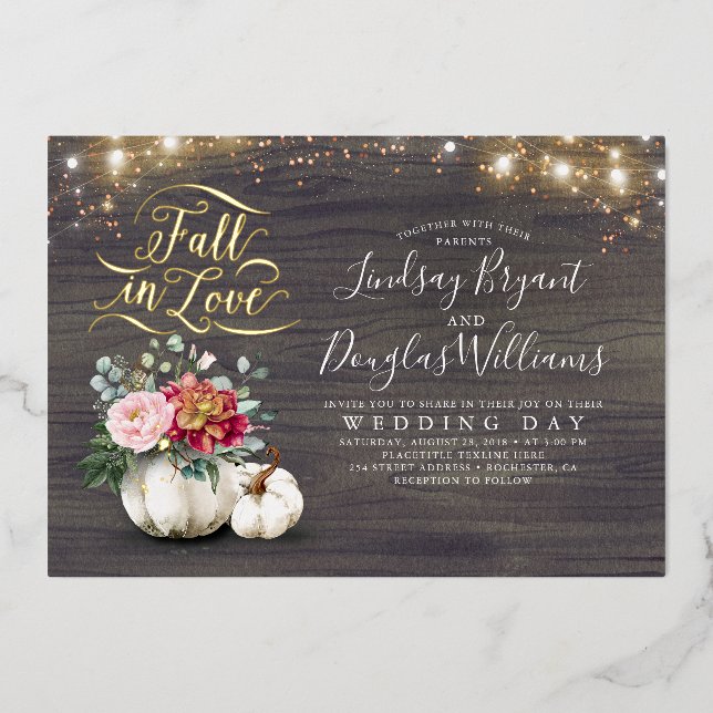 Hochzeit im Herbst von burgundy Red and Pink Flora Folieneinladung (Vorderseite)