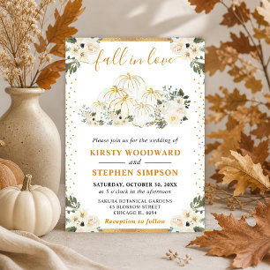 Hochzeit im Herbst von White and Gold Floral Pumpk Einladung