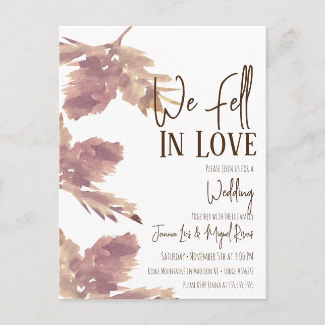 Hochzeit im Herbst Wasserfarbenleaf Brown Postkarte (Vorderseite)
