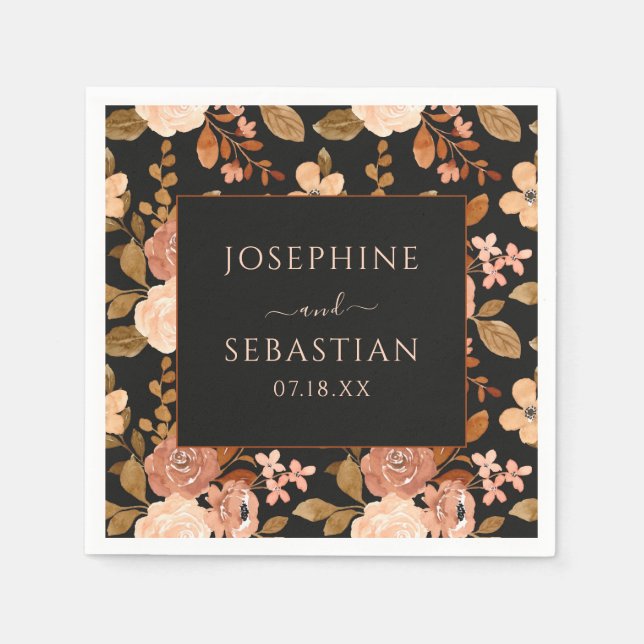 Hochzeit im Herbst Watercolor Schwarz Serviette (Vorderseite)