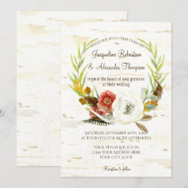 Hochzeit im Herbst Wreath Boho Feather Birch Bark Einladung