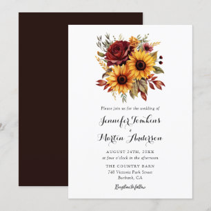Hochzeit im Herbst zur Sonnenblume Rote Rose Einladung