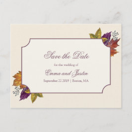 Hochzeit im Herbstwatercolor-Blätter Save the Date Ankündigungspostkarte