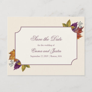 Hochzeit im Herbstwatercolor-Blätter Save the Date Ankündigungspostkarte