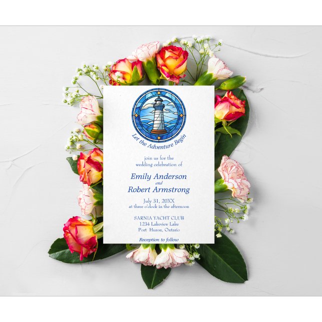Hochzeit im Leuchtturm am Meer Einladung (Lighthouse Nautical Coastal Sea Wedding Invitation. )