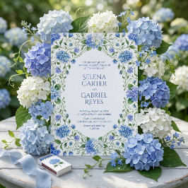 Hochzeit im Stil der Hamptons mit Blaue Hortensien Einladung