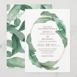 Hochzeit im tropischen Grün. Botanisch wasserfarbe Einladung